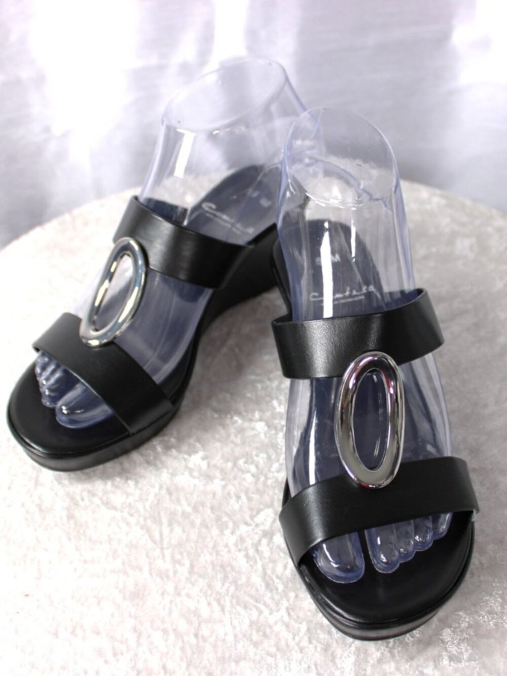 Contessa Black Wedge Sandals Size 5.5 Made in Italy NWOT